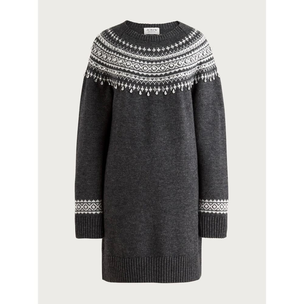 J.Crew Collection Gray Fair Isle Embellished Wool Blend Sweater Dress Sz.XL NWT - Picture 5 of 16